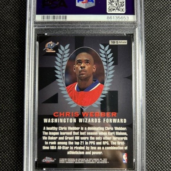 1997-98 TOPPS CHROME 40 CHRIS WEBBER REFRACTOR PSA 9 MINT - Picture 2 of 2